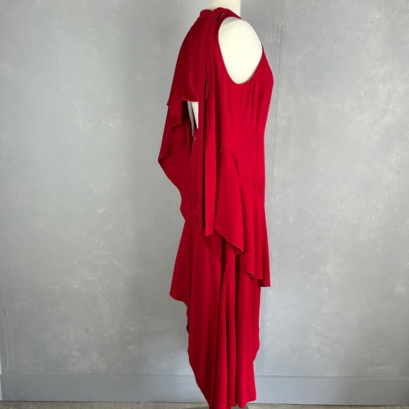 Antonio Berardi midi dress size 10 IT 46 red asymmetrical hem high neck ruffled - Picture 6 of 16